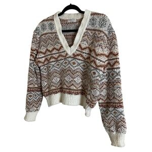 Warm & Cozy V-neck sweater Women's Multicolor Patterned Size Medium